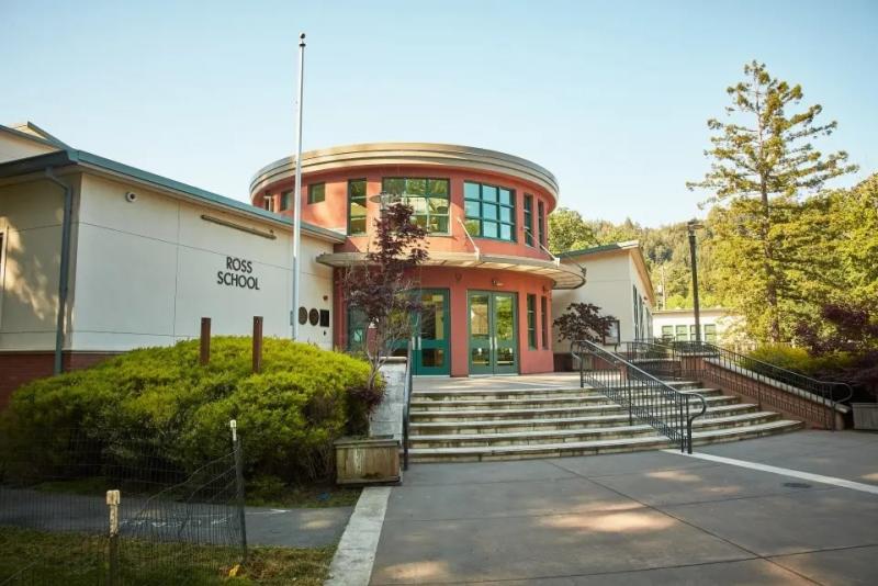 Front exterior view of Ross School in Ross, CA