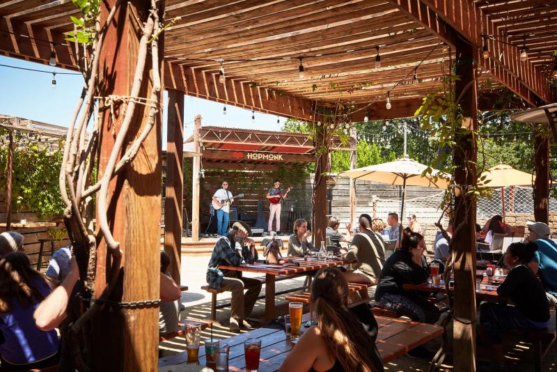 A band playing music outdoors in Novato, CA