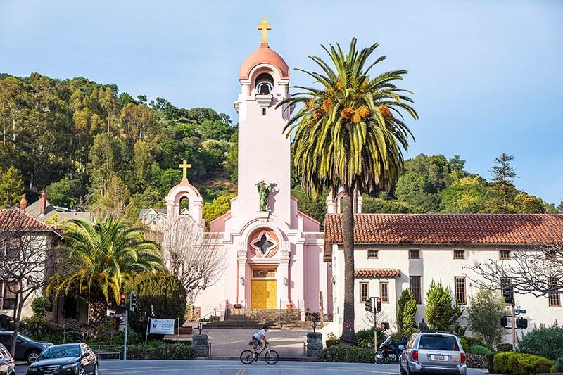 View of a historic Spanish church in San Rafael