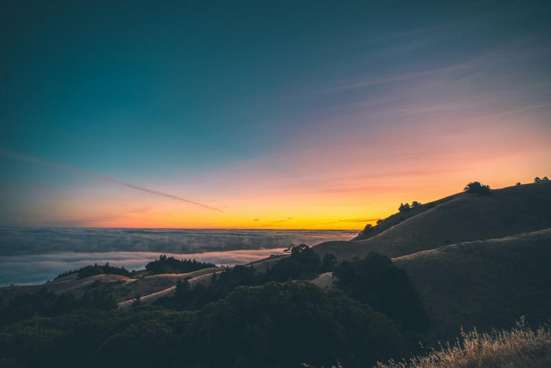 Twilight view of San Francisco Bay as seen from Mt Tam