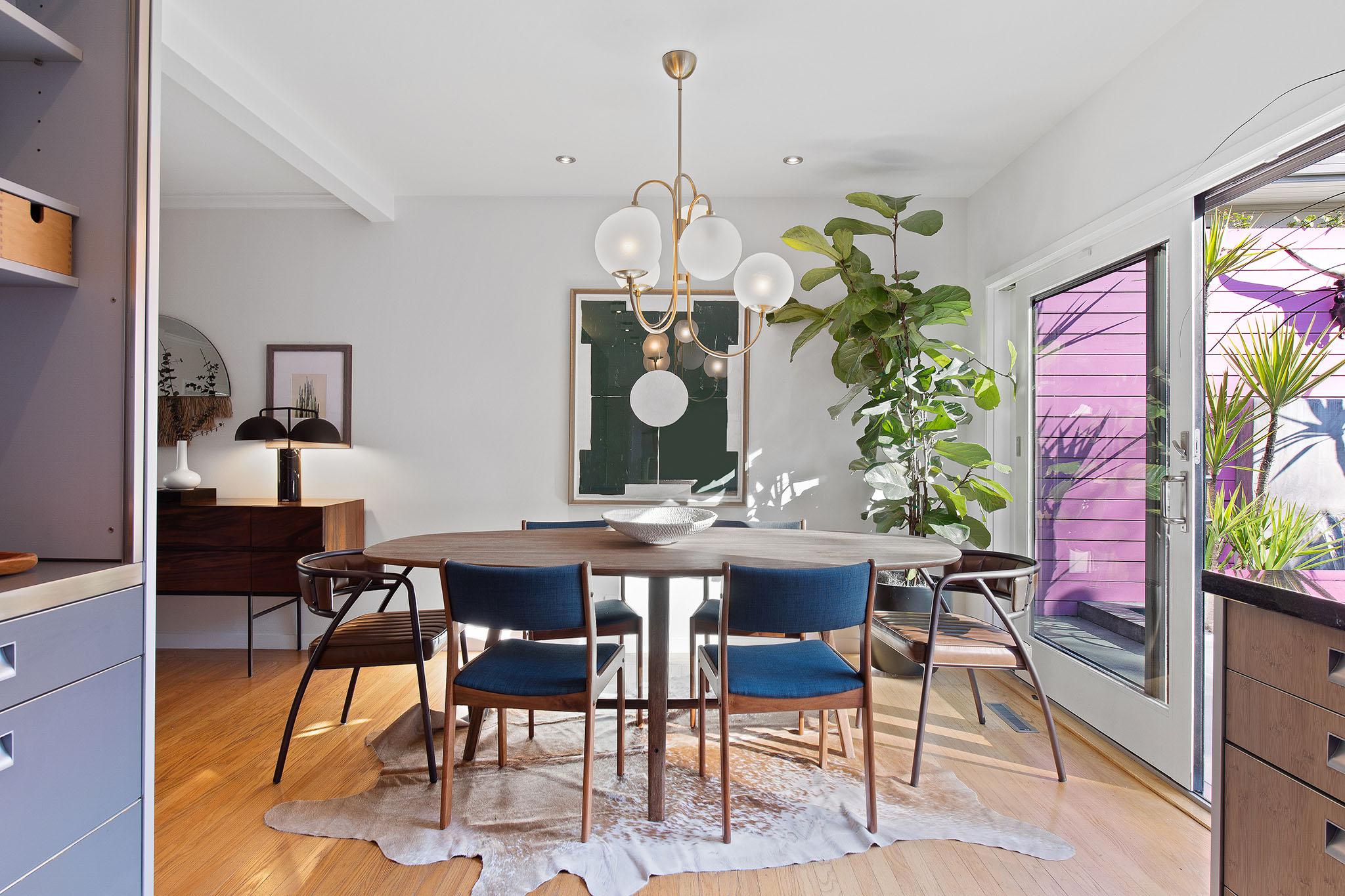 Close-up view of the dining area, showing wood floors #10