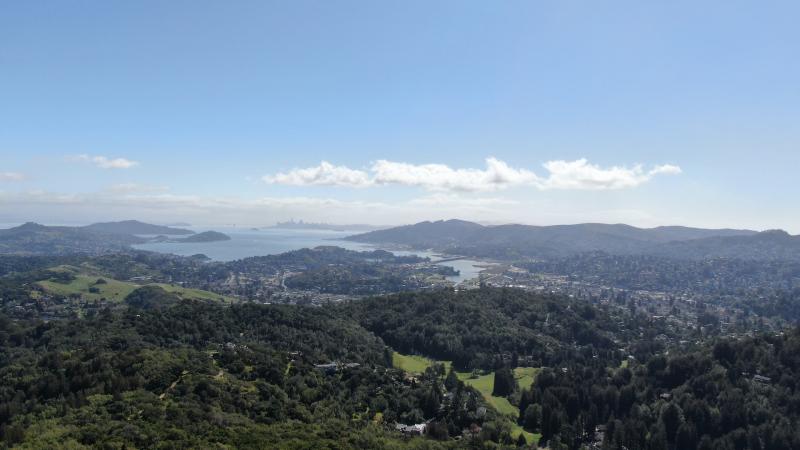 Aerial view of Marin County and San Francisco Bay overlooking Corte Madera